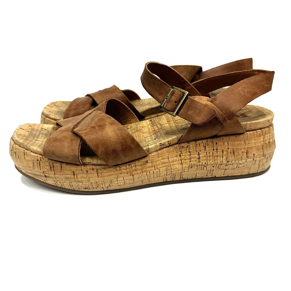 Korks Ease Sandals Women's Brown Leather Platform Ankle Strap Sz 9M